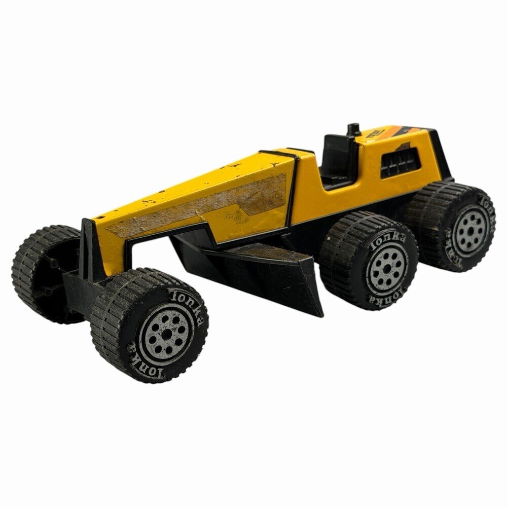 Tonka Road Grader 7.5" Yellow Metal Plastic Construction Vehicle Toy Vintage